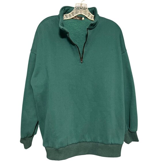 Trendy Queen Oversize Quarter-Zip Pullover Sweatshirt L Teal - Picture 2 of 6